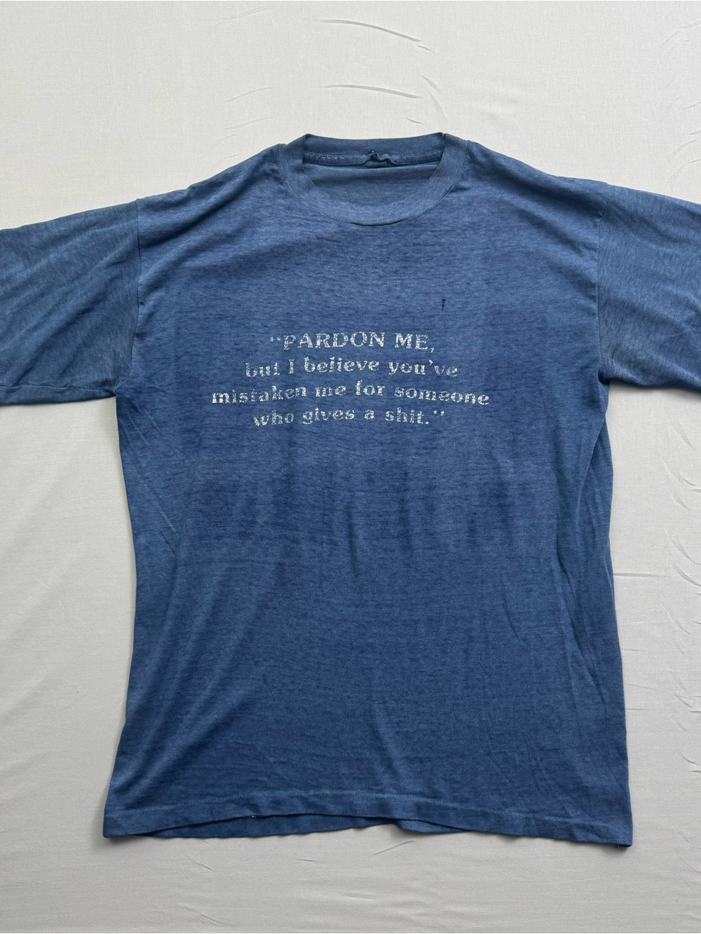 Vintage Blue Graphic Quote Print Men's T-Shirt L Short Sleeve Crew Neck